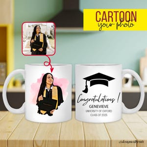 Tazza con foto, regalo di laurea, regalo per la scuola di specializzazione, tazza con foto a fumetti, tazza con ritratto personalizzato, regalo di laurea, dottorato di ricerca