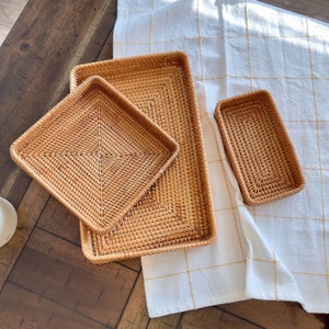 woven basket tray Christmas gift for serving food coffee table small rectangular decorative catch all tray rattan Montessori storage basket