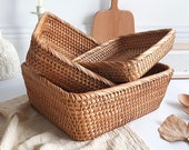 Woven Bread Basket, Rattan Storage Basket, Wicker Rectangular Basket, Fruit Potato Vegetable Storage Bins, Kitchen Home Holiday Decoration