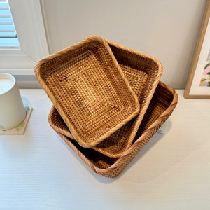 Woven Bread Basket Mother's Day Housewarming Gifts for Her Rattan Storage Baskets Rectangular Fruit Potato Vegetable Storage Bins Home Decor