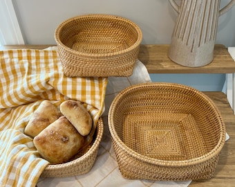 Bread Baskets and Bowls for Serving Wicker Round Basket Rattan Baskets for Storage Kitchen Counter Basket Set for Serving Food Bread Fruits