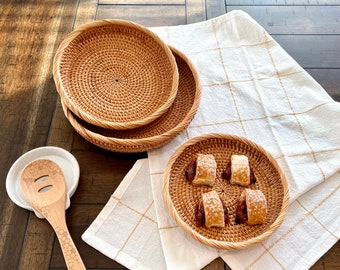 Set 3 Cesti Rotondi In Rattan Naturale Per Frutta E Pane - Ciotole Intrecciate Per La Casa