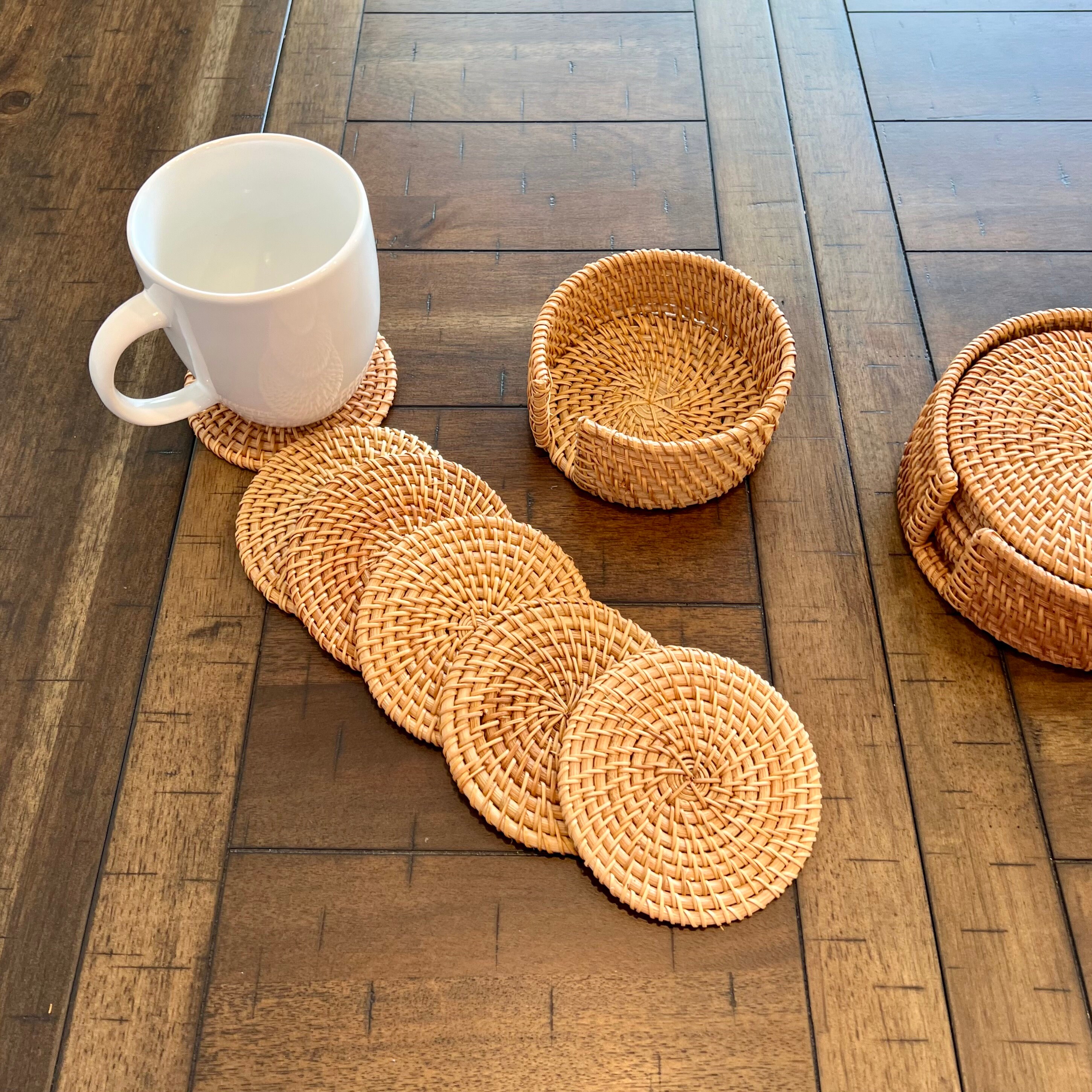 Boho Rattan Wood Coasters Set Christmas Housewarming Gift Handmade