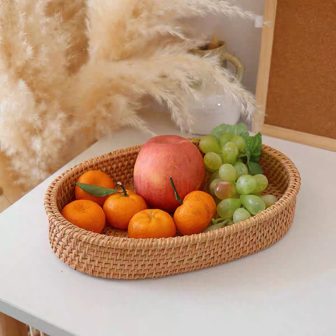 Rattan Basket Bowl for Fresh Fruit Small Serving Tray Oval Etsy