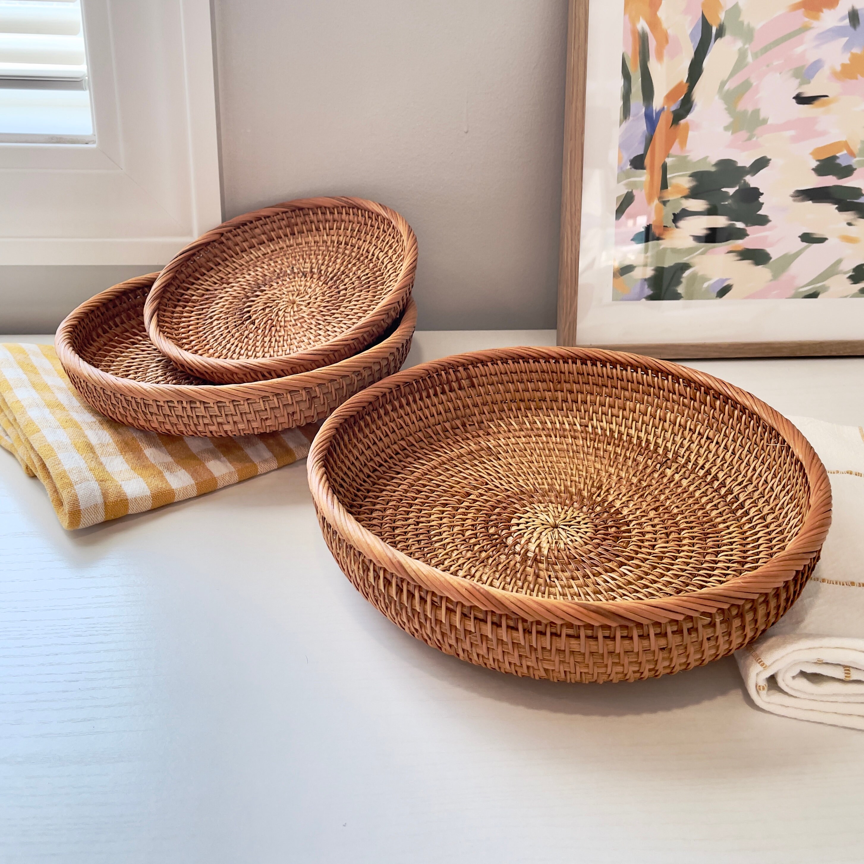 Nordic Wooden Rural Fruit Basket Handmade Picnic Basket Bread Pumpkin  Baskets with Handle Kitchen Storage Decorative