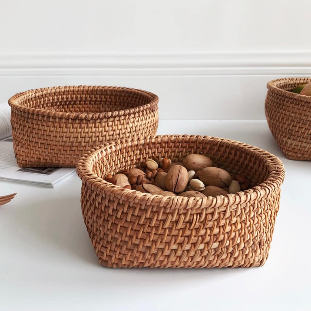 Rattan Fruits Basket Wicker Fruit Bowl Woven Bread Basket Etsy