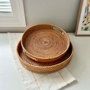 Coffee Table Tea Trays with Handles Ottoman Decorative Wooden Trays Catch All Rolling Tray Set Rattan Woven Bread Serving Fruits Baskets