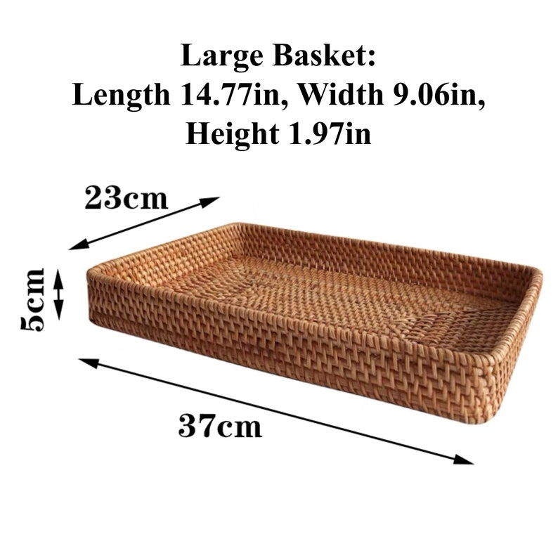 Rattan Woven Trays Baskets Wicker Wooden Serving Tray Fruits Basket Rectangular Dry Fruit Platter Montessori Tray Bread Storage Baskets Bins image 8