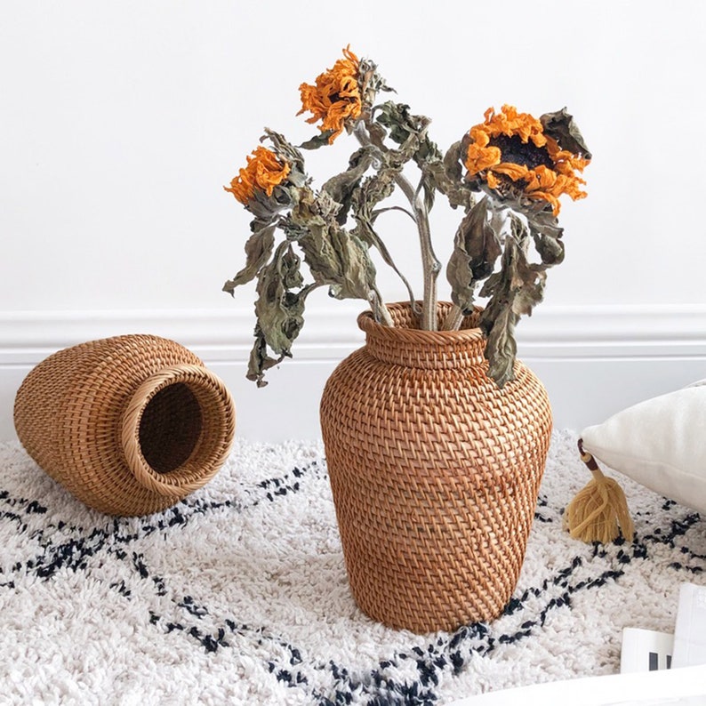 Rattan Floor Vases for Dry Flowers Handmade Vase Boho Decor Etsy