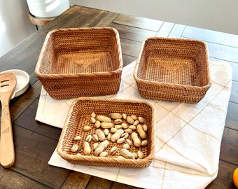Halloween Candy Serving Basket Gift for Her Mom Rattan Woven Storage Basket Set Fruits Baskets Handcrafted Fruit Bowl Housewarming Mom Gifts