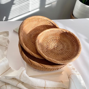 Natural Woven Basket Set Gift Small Wicker Storage Baskets Decorative Bread Serving Tray Wooden Fruit Bowl Key Trays for Entryway Table