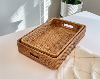 Feestdagen Housewarming Mand met handgrepen Moederdagcadeau Rotanhout Geweven brood Fruit Opbergmand Salontafel Ottoman Dienbladen