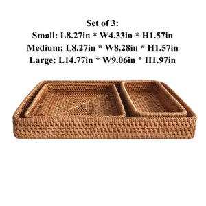 Rattan Woven Trays Baskets Wicker Wooden Serving Tray Fruits Basket Rectangular Dry Fruit Platter Montessori Tray Bread Storage Baskets Bins image 9