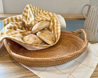 Bread Basket with Handles Woven Bread Coffee Serving Tray Large Fruits Potato Vegetable Storage Bowl Home Kitchen Decor Housewarming Gifts
