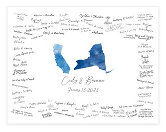 Two State Wedding Guestbook Alternative, personalized guest book canvas, watercolor state map