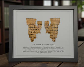 Papyrus 52 (P52) Manuscript Facsimile | Earliest New Testament Fragment | Gospel of John | Framed Front & Back Display