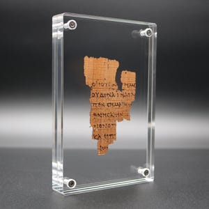 Papyrus 52 (P52) Manuscript Replica | Floating Acrylic Frame | Early New Testament Fragment | Front & Back View Display