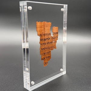 Papyrus 52 (P52) Manuscript Replica | Floating Acrylic Frame | Early New Testament Fragment | Front & Back View Display