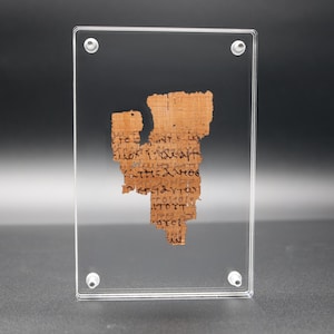 Papyrus 52 (P52) Manuscript Replica | Floating Acrylic Frame | Early New Testament Fragment | Front & Back View Display