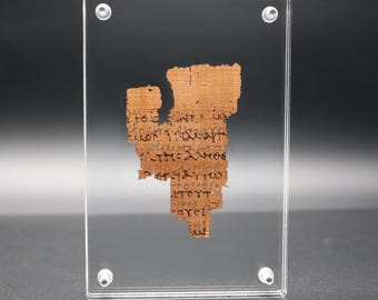 Papyrus 52 (P52) Manuscript Replica | Floating Acrylic Frame | Early New Testament Fragment | Front & Back View Display