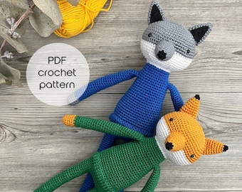 Fox and Wolf PDF Crochet Pattern Cute Amigurumi Soft Toy