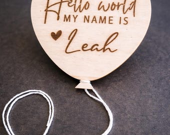 Heart Shaped Balloon Baby Announcement "Hello World"