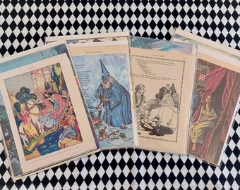 Vintage Fairytale Book Pages x20 / Fantasy Art Prints for framing / Ephemera Pack for Junk Journals, Smash & Altered Books, Mixed Media Art