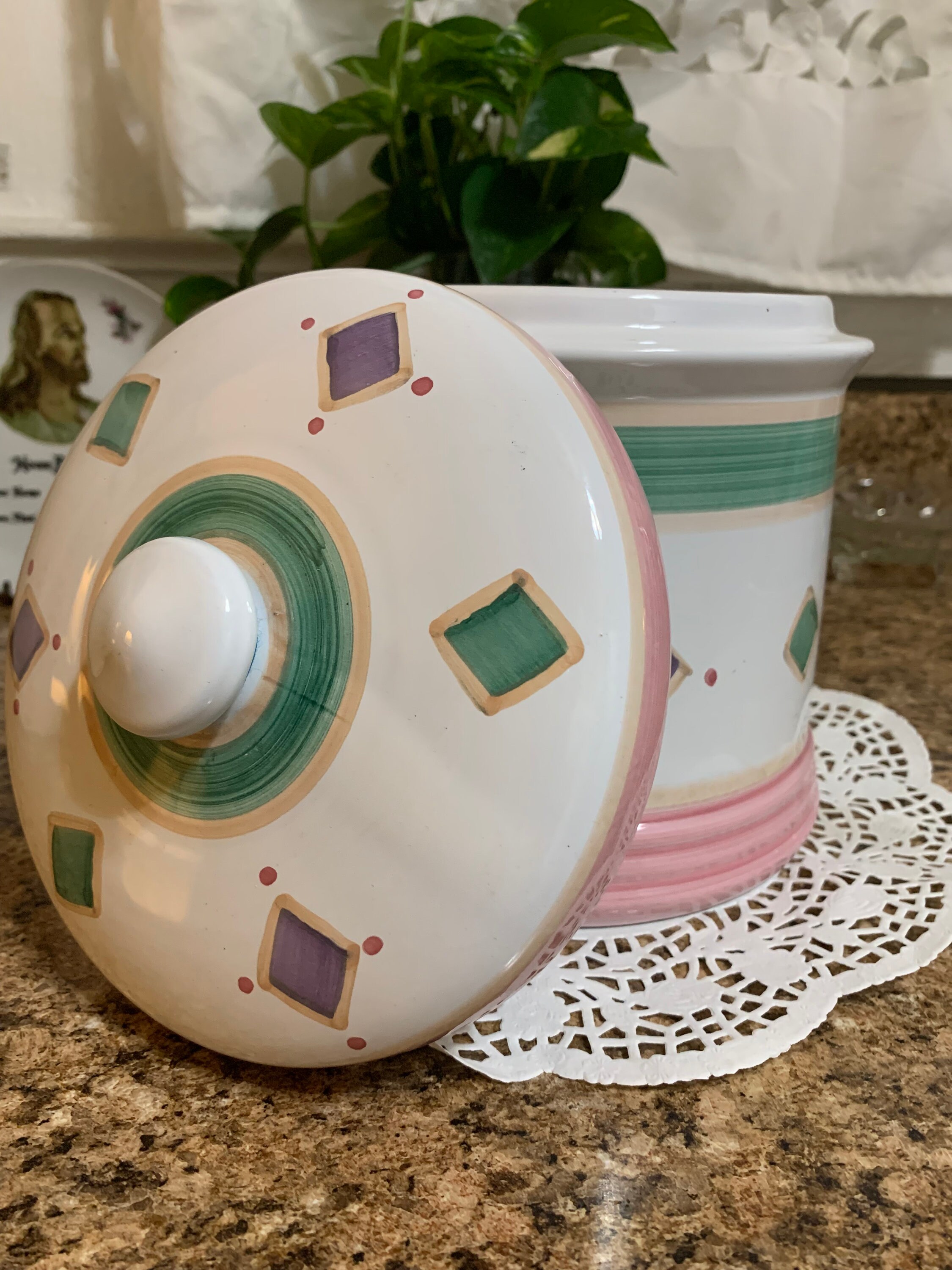 Vintage Caleca Hand Painted Jar Italy Belivedere Square Diamond Pattern ...