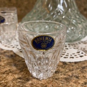 Vintage genie diamond pattern decanter/6 Bohemia Lead Crystal Shot Glasses