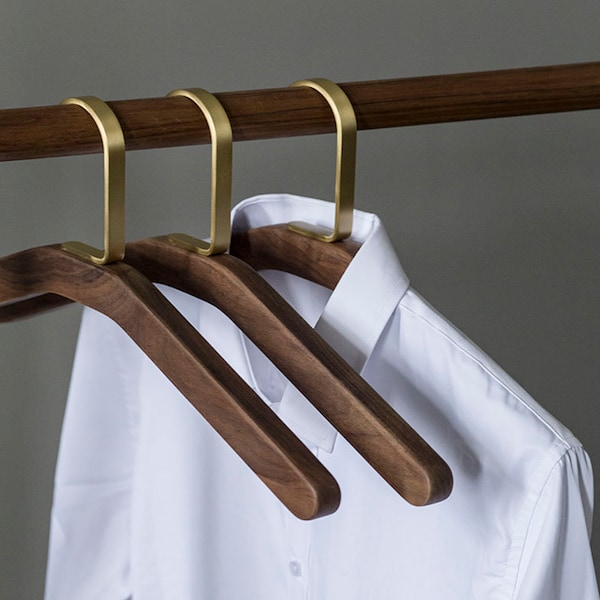 Modern Minimalist Adult Clothes Hanger, Made of Brass Hooks and Black Walnut Wood, Customizable Logo