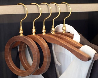 Vintage Clothes Hanger with Brass Hooks and Walnut Wood, Perfect for Weddings and Scarf Display