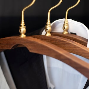 Vintage Clothes Hanger with Brass Hooks and Walnut Wood, Perfect for Weddings and Scarf Display image 5
