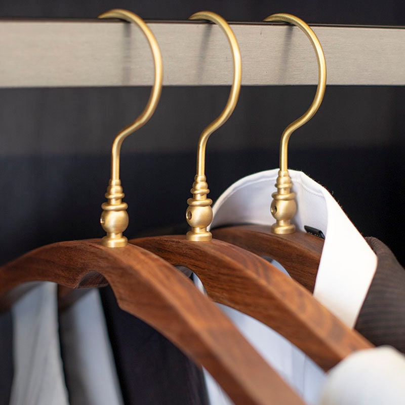 Vintage Clothes Hanger With Brass Hooks and Walnut Wood Etsy