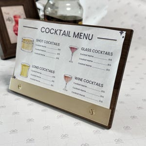 Soporte de madera para menú, expositor para menú de restaurante, tablero para menú de bar, soporte para menú de boda personalizado, soporte para menú de metal