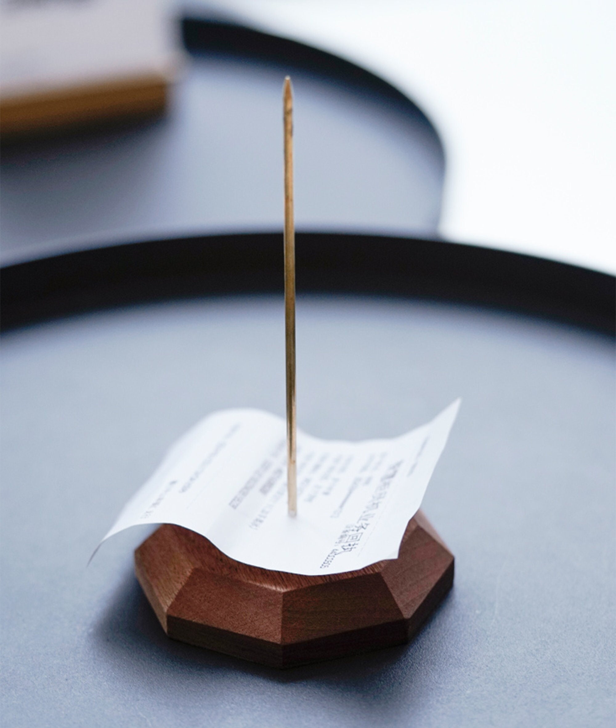 Table Receipt Spike, Octagon Walnut Base Office Paper Spike, Ticket
