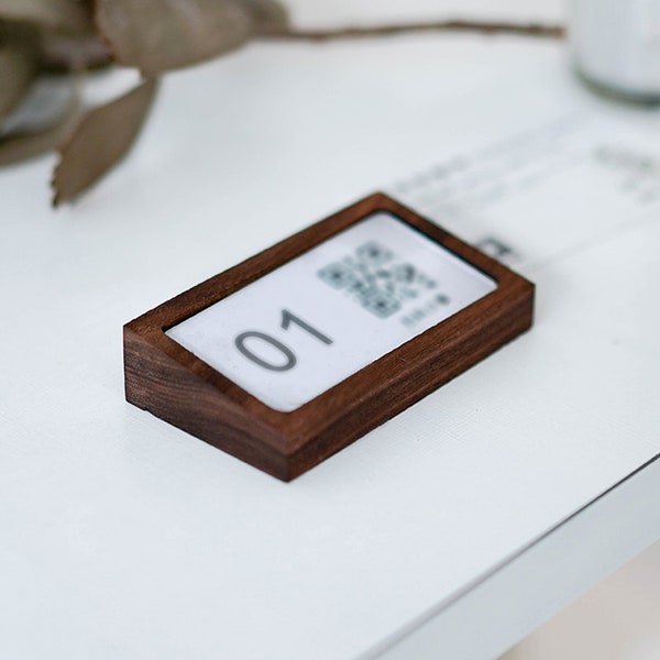 Table Holder for QR code support with table number, Walnut QR code menu sign Holder, Business Logo Display, Company Name Holder, Card Stand