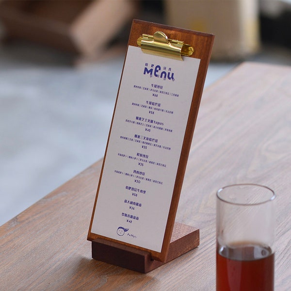 Vintage Sapeli Wood and Metal Menu Stand, Suitable for Bars, A4/A5 Restaurant Wooden Menus