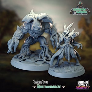 Burrowmancer and Root Hulk, Harengon Geomancer | Warriors and Warrens - Broken Anvil Miniatures | D&D | TTRPG | High-Resolution Resin