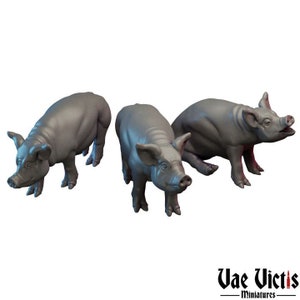Pigs | Set of 3 | Village Uprising - Vae Victis Miniatures | High Resolution Resin