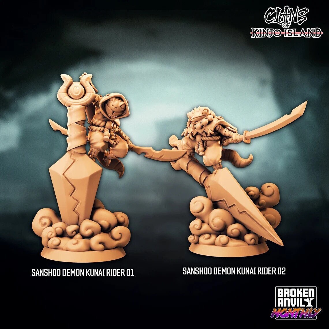 Frogfolk Kunai Rider | Clans of Kinjo Island - Broken Anvil Miniatures | D&D | TTRPG | High-Resolution Resin