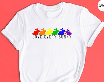 Love Every Bunny Shirt, Easter Pride T-shirt, Rainbow Easter Bunnies Tee, LGBT Pride Gift, Gay Shirt, Rainbow Pride Gift