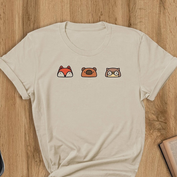 Woodland Animal Faces T-shirt, Fox Owl Bear Lover Shirt, Animal Lover Gift, Cute Birthday Tee, Cute Forest Animal Faces Shirt