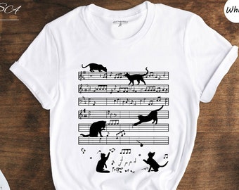 Cat Funny Music Notes T-shirt, Cat and Music Lover, Funny Musician Tee, Cute Music Shirt, Music Note Gift