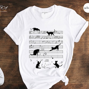 Cat Funny Music Notes T-shirt, Cat and Music Lover, Funny Musician Tee, Cute Music Shirt, Music Note Gift