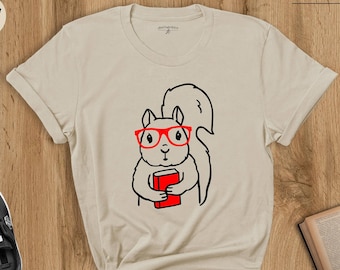 Squirrel Holding a Book Shirt, Bookworm Squirrel T-Shirt, Squirrel With Glasses, Cute Squirrel Shirt, Librarian Gift