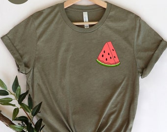 Cute Watermelon Shirt, Watermelon Pocket Shirt, Watermelon Pocket Tee Shirt, Harajuku Clothing, Watermelon Boho Shirt, Japanese Watermelon