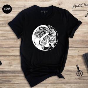Tiger Dragon Yin Yang Shirt, Japanese Tattoo Style Graphic Tee, Asian Art Unisex T-Shirt, Gift for Tiger Dragon Lovers image 7