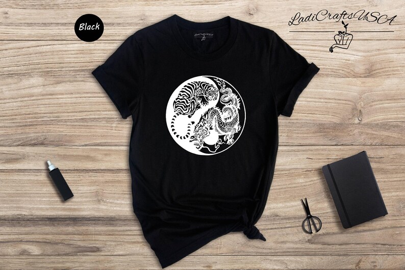 Tiger Dragon Yin Yang Shirt, Japanese Tattoo Style Graphic Tee, Asian Art Unisex T-Shirt, Gift for Tiger Dragon Lovers image 7