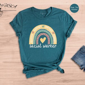 Social Worker Shirt, Boho Rainbow Heart Tee, Advocate Support Empower Gift, Social Work Squad Top image 5
