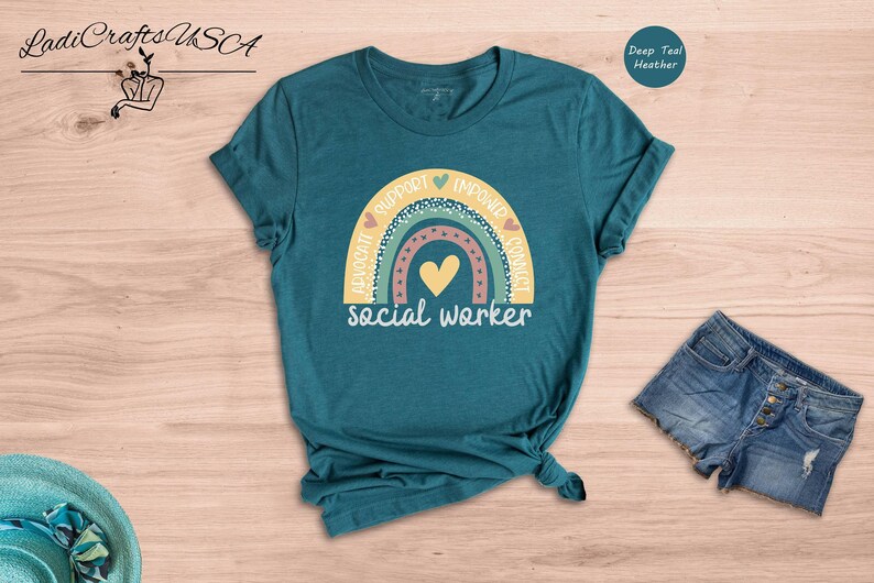 Social Worker Shirt, Boho Rainbow Heart Tee, Advocate Support Empower Gift, Social Work Squad Top image 5